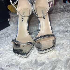 Fashion Nova Metallic Silver Heels